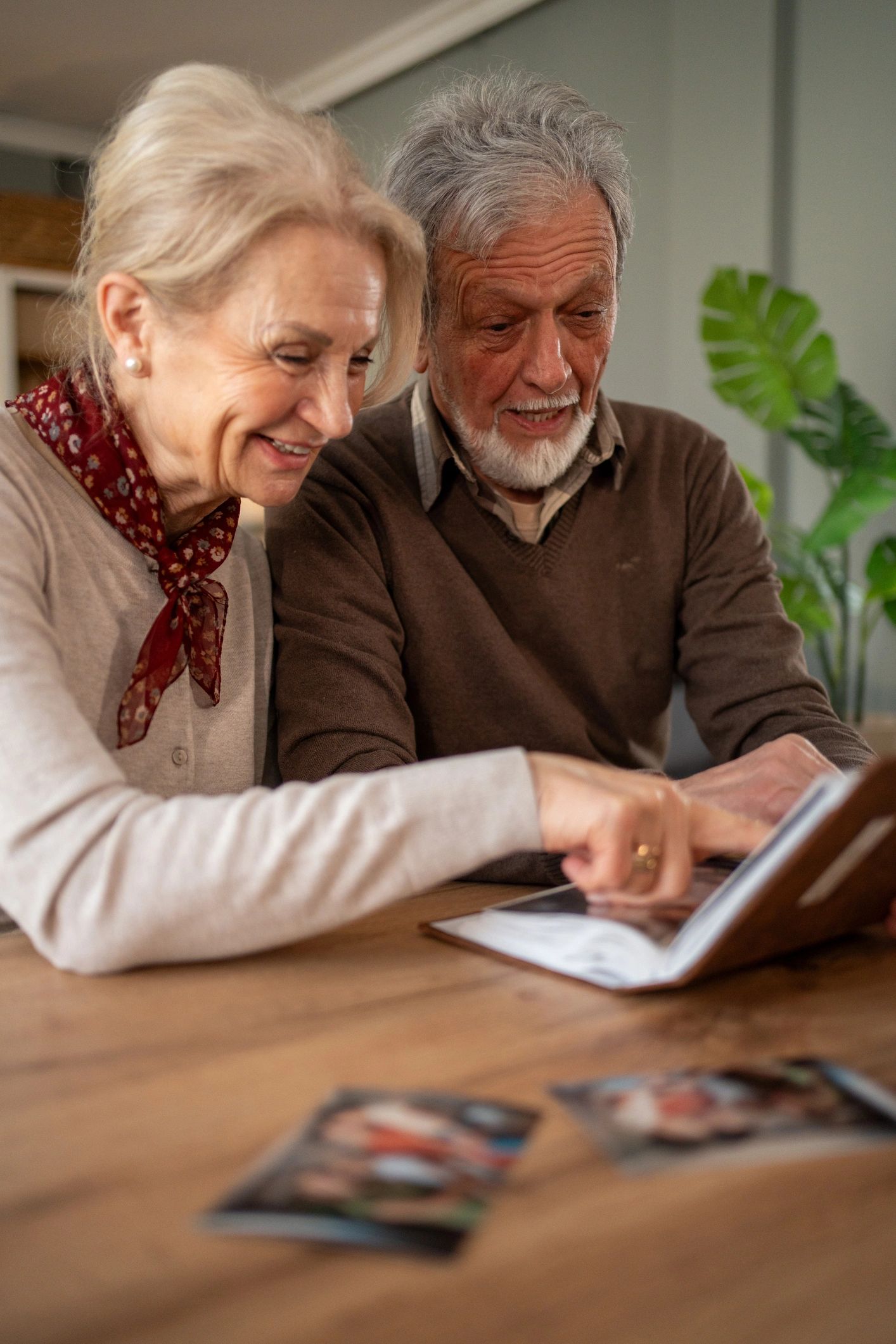 Senior couple smiling together at home